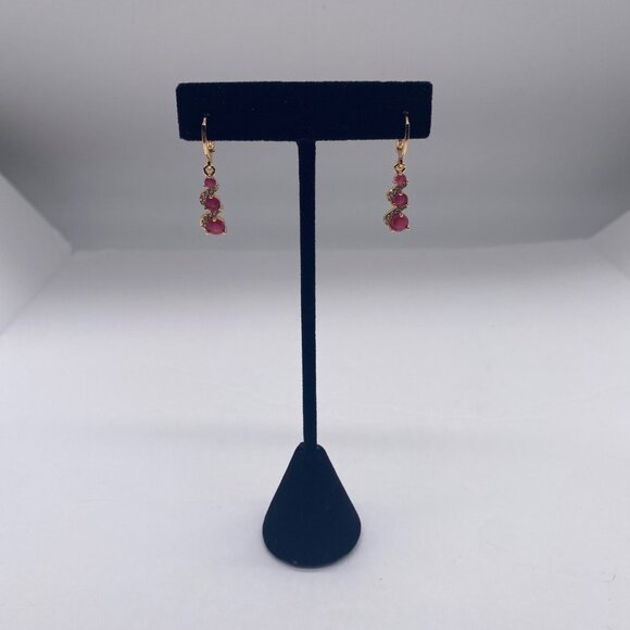 Huggie Hoop Earrings Women’s Pink Dangle Gold Plated Elegant Design - Picture 8 of 12